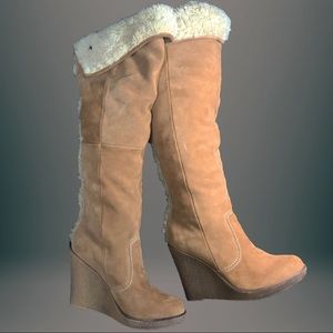 Suede & Shearling knee high wedge boots